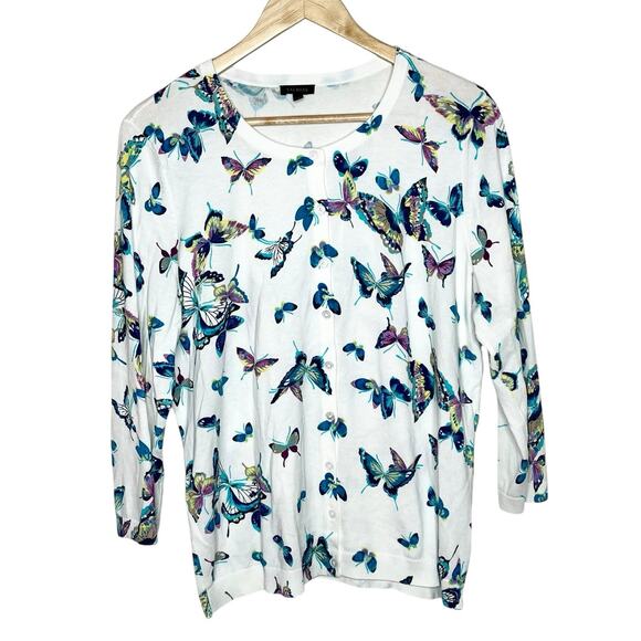 Butterfly Print Cardigan Womens Size L Talbots Fairy Nature Twee Lightweight - Picture 1 of 6